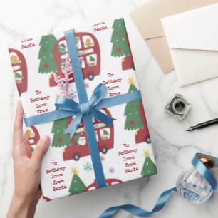 Papel De Presente Red Bus Tree Child Name Love Papai noel Natal