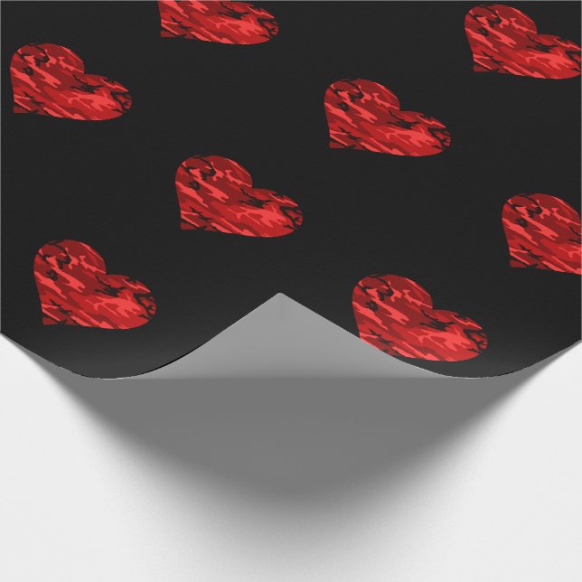 Papel De Presente Red Camo Hearts Namorados Linen Wrapping Paper (Ponta)