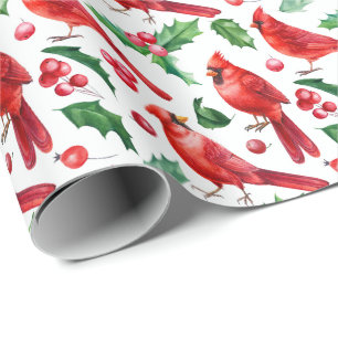 Papel De Presente Red Cardinal Birds Holly Berry Brunch