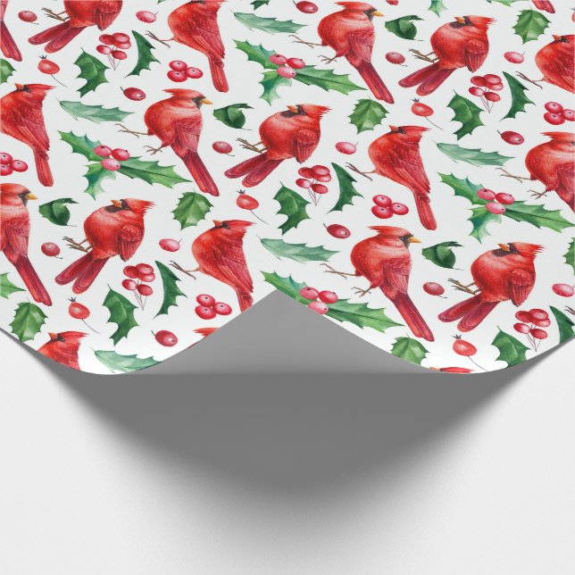 Papel De Presente Red Cardinal Birds Holly Berry Brunch (Ponta)