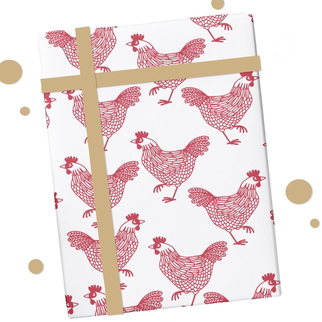 Papel De Presente Red Chicken Hen (Chicken hen poultry red and white gift wrap paper roll)