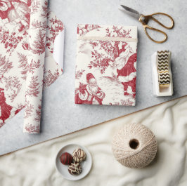 Papel De Presente Red Christmas Toile Santa And Trees