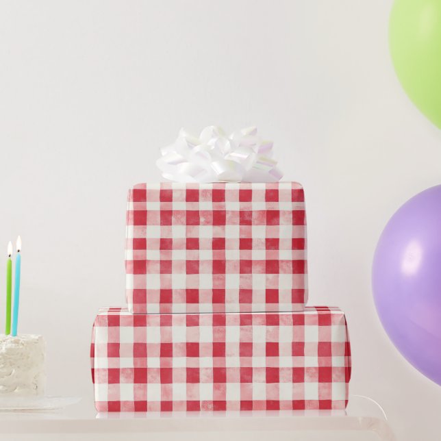 Papel De Presente Red Cream Plaid Stripes Birthday (Presentes para festas)