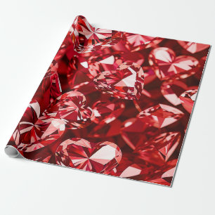 Papel De Presente Red Crystal Diamond Hearts