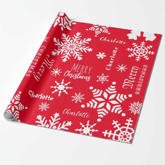 Papel De Presente Red Custom Name Natal Snow (Desenrolado)