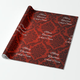 Papel De Presente Red Damask Feliz Natal com Nome Natal