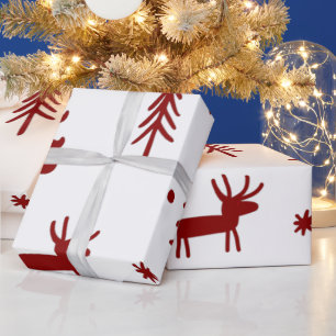 Papel De Presente Red Deer in Forest Illustration White Christmas