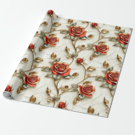 Papel De Presente Red Dourado Rosa Vintage