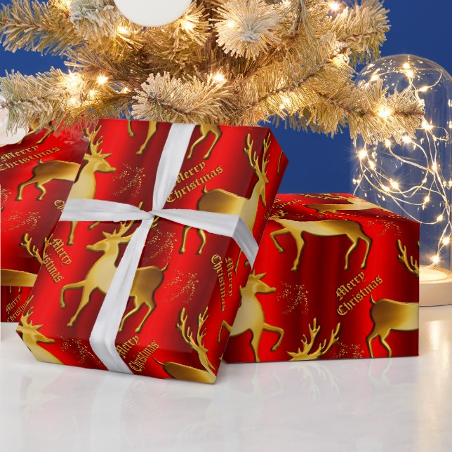 Papel De Presente Red e Reindet Ouros Metálicos Natal (Feriados)