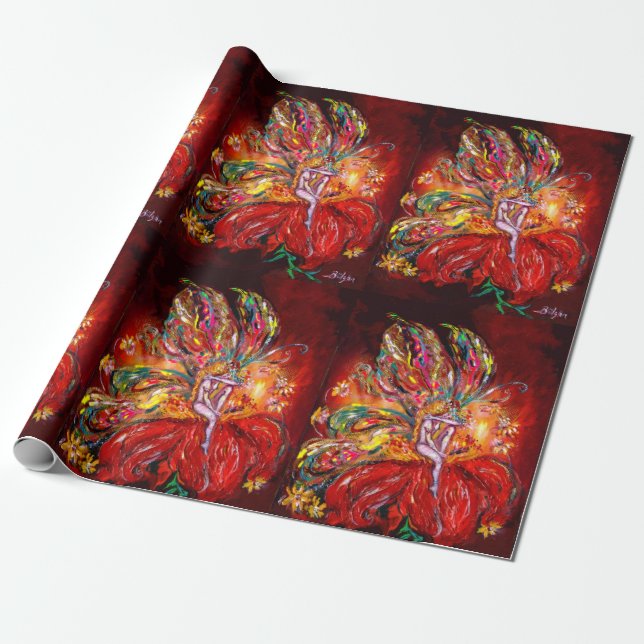 Papel De Presente RED FLOWY FAIRY Fantasy (Desenrolado)