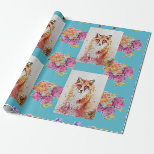 Papel De Presente Red Fox Watercolor Woodland Rosa