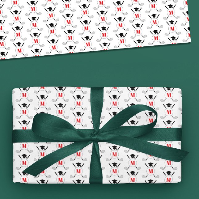 Papel De Presente Red Golf Themed Graduation Monogram Pattern (Criador carregado)