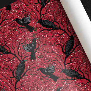 Papel De Presente Red Gothic Winter Berry Ravens Natal