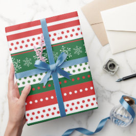 Papel De Presente Red Green and Blue Festive Christmas Pattern