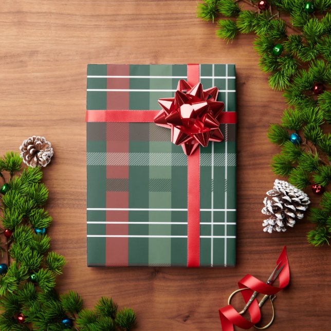 Papel De Presente Red & Green Buffalo Plaid Personalized  (Presente de Natal)