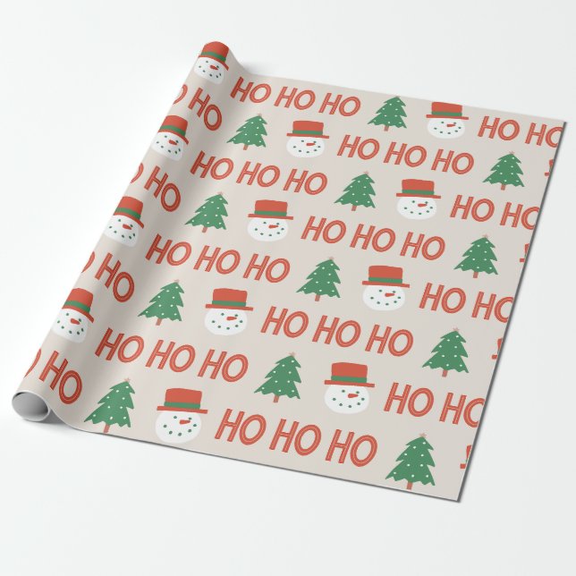 Papel De Presente Red Green Cream Moderno Neve Natal (Desenrolado)