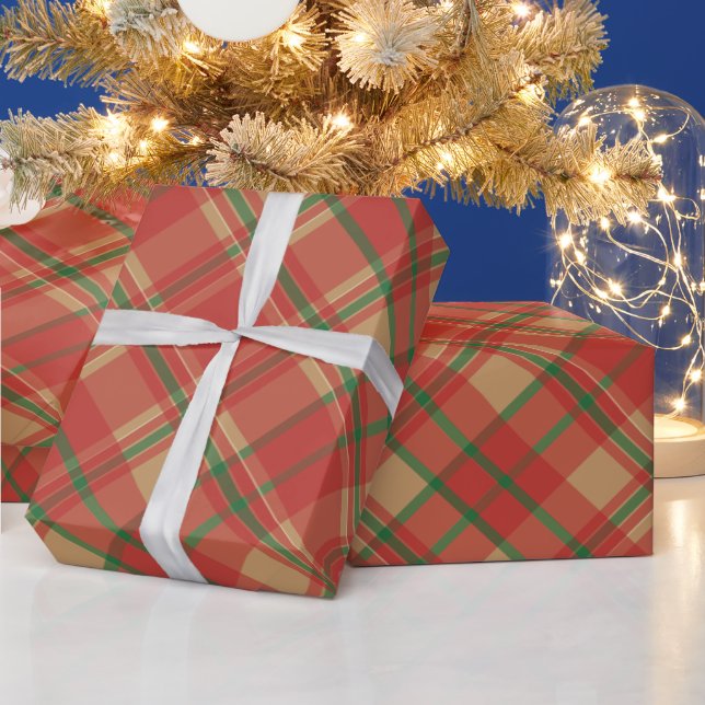 Papel De Presente Red Green e Dourado Natal da Xadrez (Feriados)