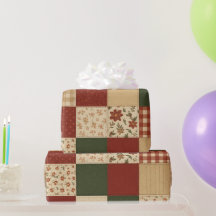 Red Green Patchwork Quilt Rustic Farmhouse Floral