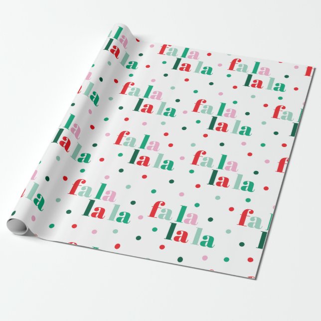 Papel De Presente Red Green Pink Fa La La La Christmas Wrapping Pape (Desenrolado)