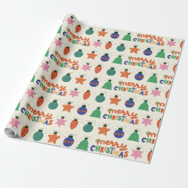 Papel De Presente Red Green Pink Hand Drawn Festive Christmas Wrappi