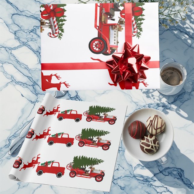 Papel De Presente Red Green - Retro Truck Reindeer Cargo de Natal (Red Green Retro Truck Reindeer Christmas Cargo Wrapping Paper)