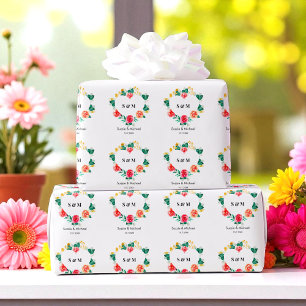 Papel De Presente Red Green Wedding Heart Floral