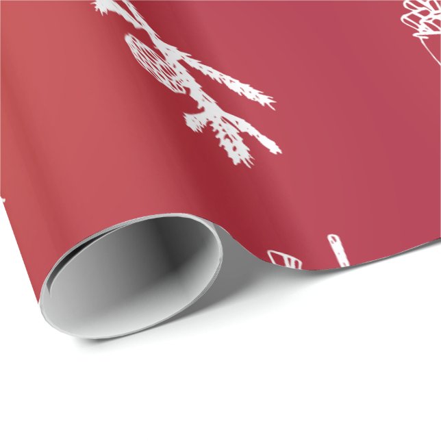 Papel De Presente Red Holiday Snowflakes Feliz Natal (Ponta do rolo)