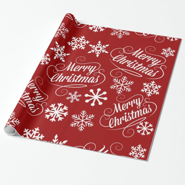 Papel De Presente Red Holiday Snowflakes Felry Gift Wrap (Desenrolado)