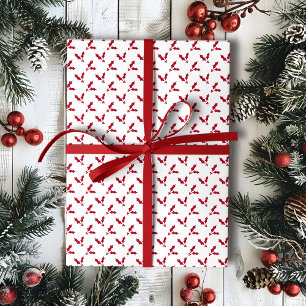 Papel De Presente Red Holly Berry minimalista no Natal branco