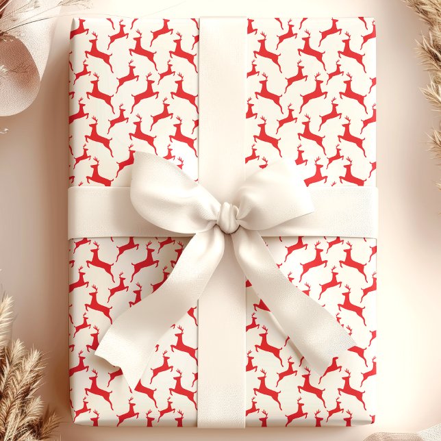 Papel De Presente Red Jumping Deer Christmas (Criador carregado)