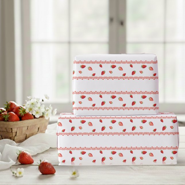 Papel De Presente Red Lace Berry First Birthday  (Red Lace Berry First Birthday Wrapping Paper)