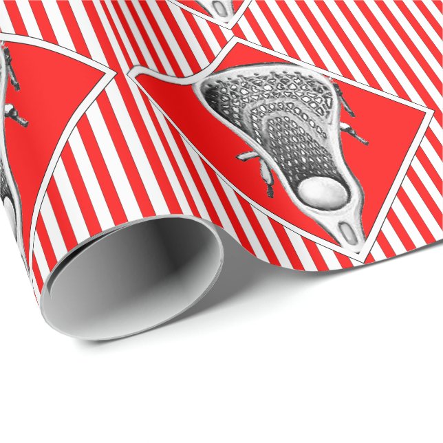 Papel De Presente Red Lacrosse Sports Gift Wrappaper (Ponta do rolo)