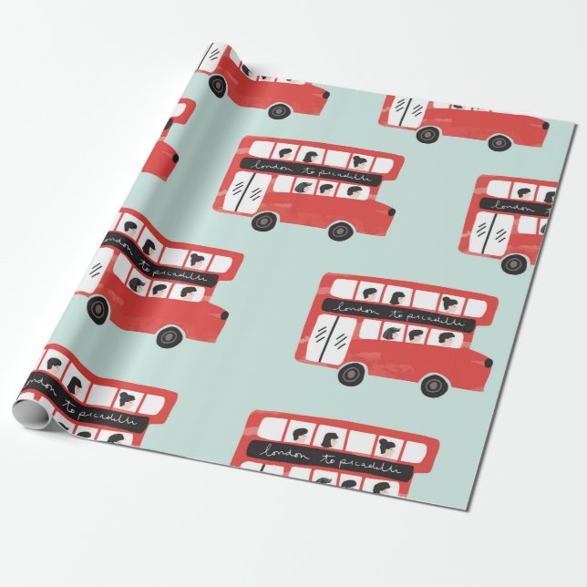 Papel De Presente Red London Double Decker Bus Vint (Desenrolado)