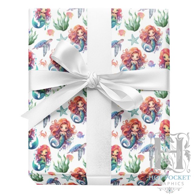 Papel De Presente Red Mermaid Wrapping Paper in White (Criador carregado)