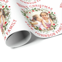 Papel De Presente Red Merry Christmas, foto de feriado floral
