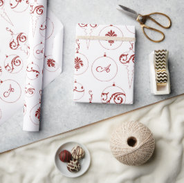 Papel De Presente Red Monograma Bauble Ornaments Natal