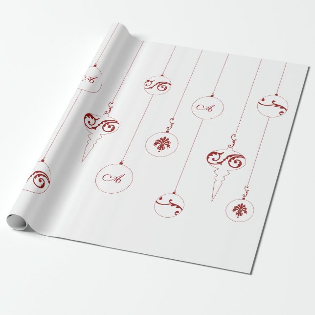 Papel De Presente Red Monogramas Bauble Hanging Ornaments Natal (Desenrolado)