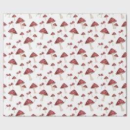 Papel De Presente Red Mushroom Woodland Forest Watercolor