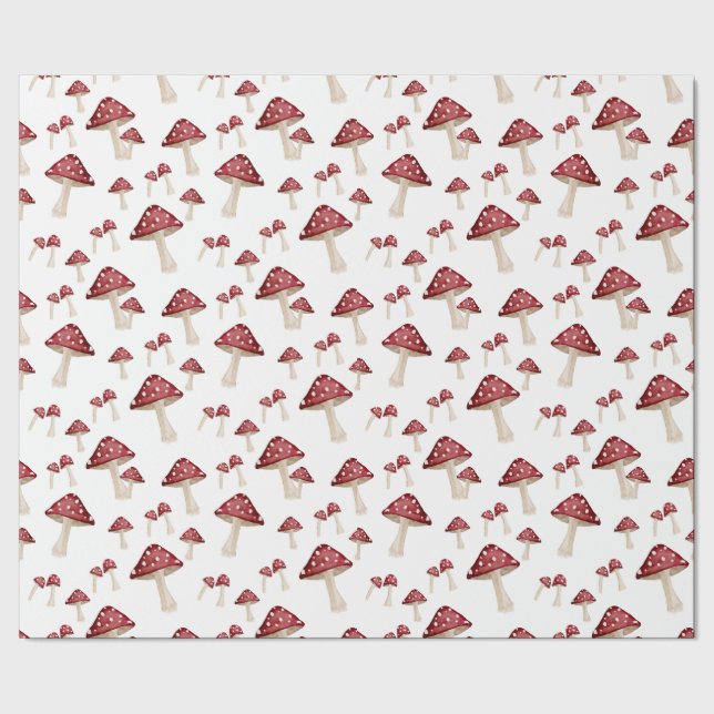 Papel De Presente Red Mushroom Woodland Forest Watercolor (Barra)