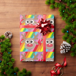 Papel De Presente Red Nosed Reindeer Natal Rainbow
