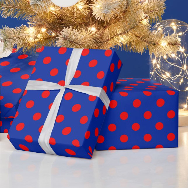 Papel De Presente Red On Blue Polka Dots Pattern Design  (Criador carregado)