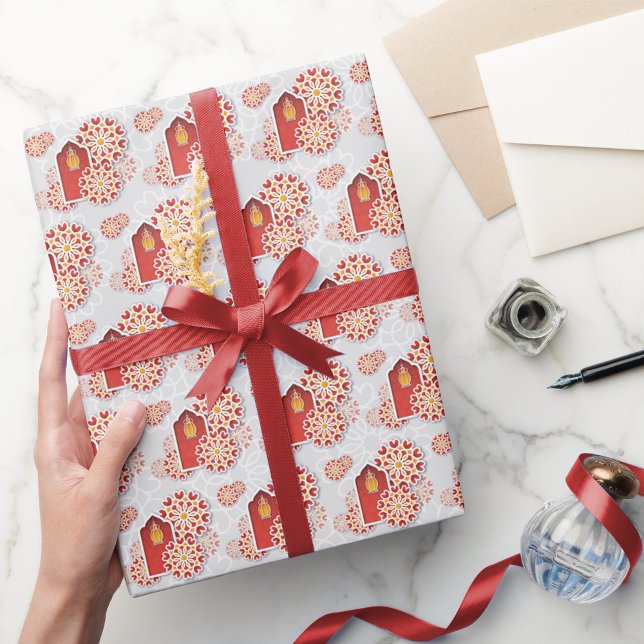 Papel De Presente Red Orange Yellow Flower Arabe Night Quinceañera (Criador carregado)