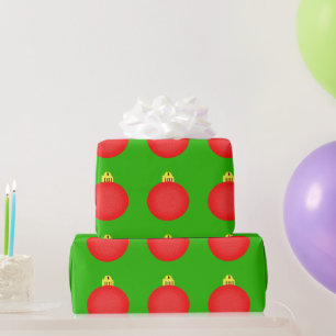 Papel De Presente Red Ornament on Green Wrappaper