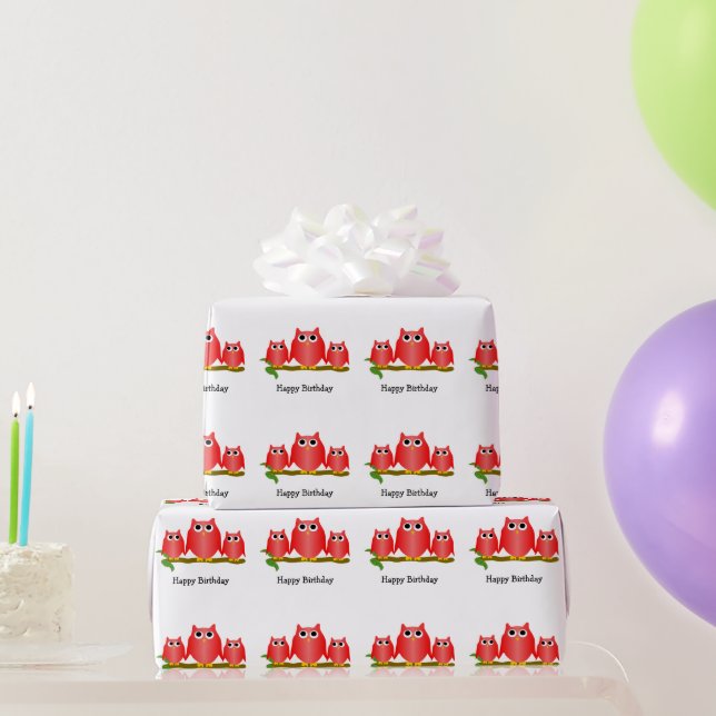 Papel De Presente Red Owls Design Birthday Gift (Presentes para festas)