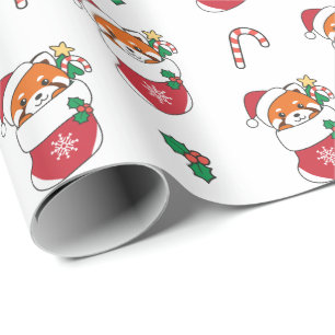 Papel De Presente Red Panda Christmas Snow Winter Animais Panda