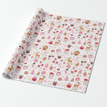 Papel De Presente Red Pink Christmas Santa Claus Reindeer Wonderland<br><div class="desc">Esta design de capricho apresenta uma ilustração deliciosa e divertida dos amados elementos do Natal,  lindamente reproduzida numa paleta de cor vermelha,  rosa e branca.</div>
