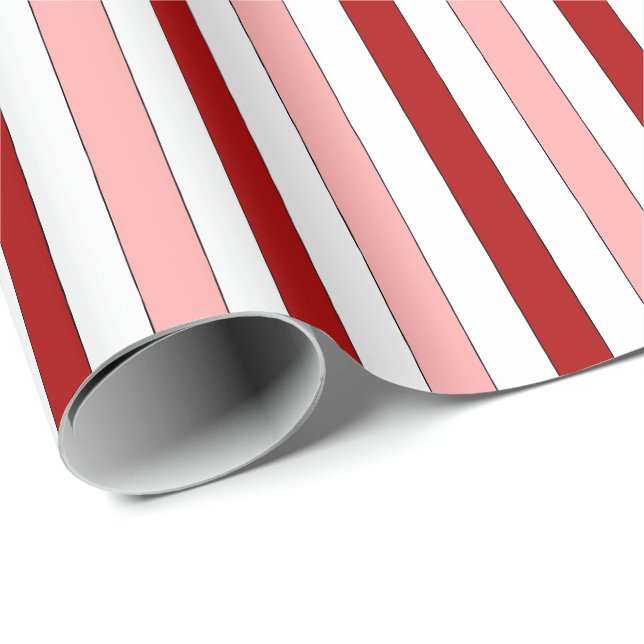 Papel De Presente Red Pink White Hand-Drawn Stripes (large scale) (Ponta do rolo)