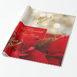 Papel De Presente Red Poinsettia Christmas Floral Faux Dourado Scrip<br><div class="desc">Red Poinsettia Christmas Floral Faux Dourado Script Elegante de Presente de Natal Estilo de Etiqueta de Presente de Papel,  você pode adicionar "To and From Name" ou alterar ou excluir o texto</div>