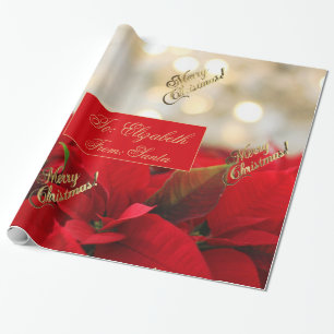 Papel De Presente Red Poinsettia Christmas Floral Faux Dourado Scrip
