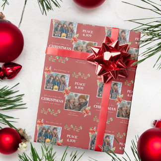 Papel De Presente Red Poinsettia Christmas Photo Holiday